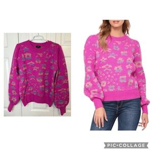 Anthropologie Fate Pink Puff Sleeve Sweater Large L